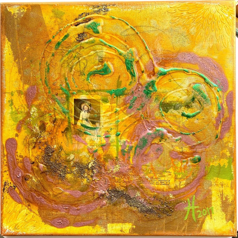 Mother’s Day 1968 II - Original Art Mixed Media Collage Painting 12"x12"